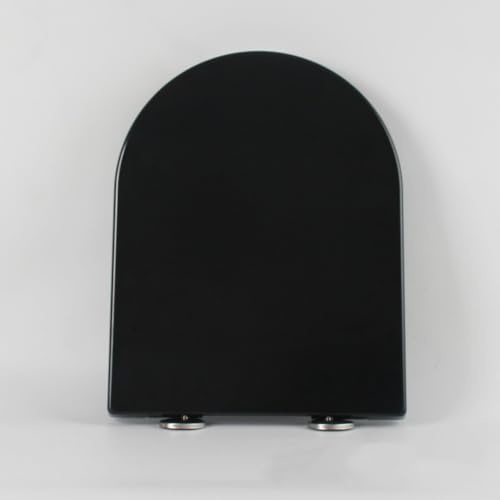 Giural Abattant WC en Forme De D À Fermeture Douce - 36 X 46 Cm - Couleur Noire - Couvercle De Toilette À Dégagement Rapide avec Fixation Supérieure Et Charnière Réglable À 360°