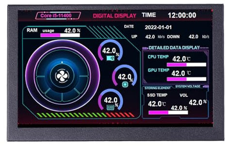 Fazvncv Pantalla USB de 12.7 cm para PC CPU, monitores de datos de temperatura de computadora, USB C 800 x 480 subpantalla