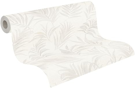 livingwalls Dschungel-Tapete by COSMOPOLITAN – Weiß, Creme – 10,05 x 0,53 m | Florales Dschungel-Motiv als natürlicher Blickfang – matte Motivtapete, einfach zu verkleben & spurlos abziehbar