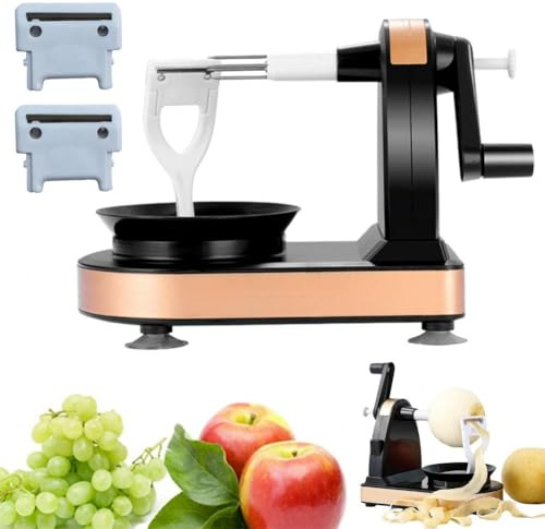 Sbucciatore e corer per mele, multifunzione 2026 per mela, pera, patate, pelapatate a manovella con lame in acciaio inox e base di aspirazione, gadget da cucina include 2 testine di ricambio