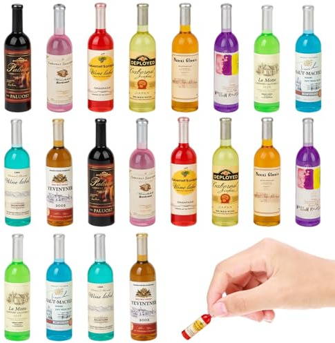 20 mini bottiglie di alcool, accessori in miniatura, decorazione per casa delle bambole, miniature fai da te, accessori mini bar, accessori per casa delle bambole, piccole bottiglie di spumante per