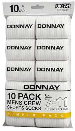 JOKOLO Donnay sportstrumpor för män 10-pack (UK 7–11 | EU 40–45 | US 8–12) – mjuk bomullsblandning, ribbat stöd, förstärkt häl och tå, Vitt, 41-45 EU