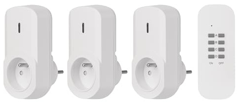 EMOS - Juego de 3 enchufes inalámbricos con mando a distancia - 3 enchufes franceses - Alcance de 25 m - 230 V, 4,35 A, 1000 W - IP20 para interiores - blanco