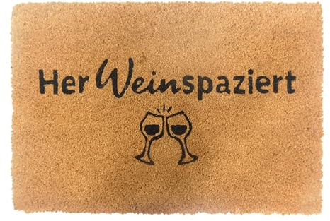Relaxdays Fußmatte Kokos 60x40, Türvorleger HerWeinspaziert, rutschfest, wetterfest, Fußabstreifer innen & außen, Natur | rutschfest, wetterfest, Fußabstreifer innen & außen