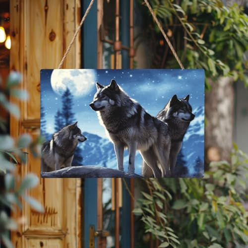 Willkommensschilder, personalisiertes Türschild aus Holz für Haustür, Wölfe, 75800222 Holzschilder, unlackiertes Holzschild mit Schnur, Heimdekoration, Gartenschild für Garten, Hof