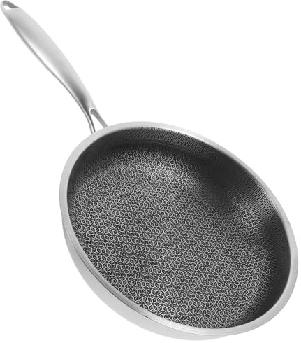 JECOMPRIS Sartén Wok de Acero Inoxidable 28 CM Textura de Panal Antiadherente para Cocina Doméstica Apta para Cocinas de Gas y Eléctricas Adecuado para Saltear y Freír Verduras y Huevos