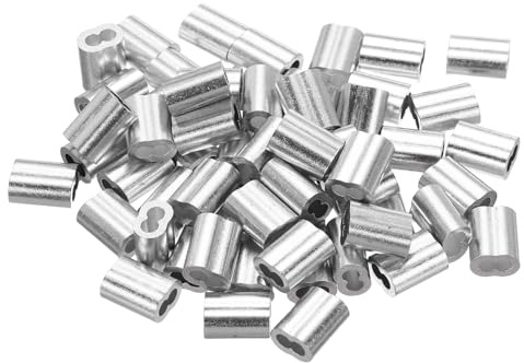 QUARKZMAN 1/8(2.5mm) Manicotto Ad Anello In Alluminio Per Crimpatura, Ferrule Doppio Foro Per Cavo, Argento 60Pz