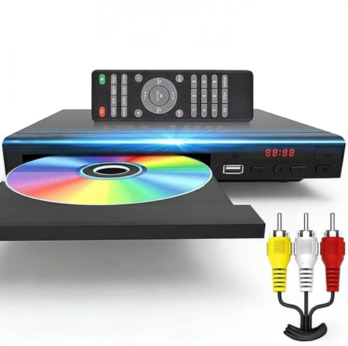 1080P Upscaling DVD Player for TV with HDMI & USB, All Region Code Compatible, Compact Portable CD Player with Remote Control and Cables Included (Not for Bluray)