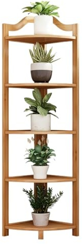 BIOMICE Corner Shelf Bamboo Triangular Flower Stand for Living Room Corner Storage Rack Storage Stand(Natural)