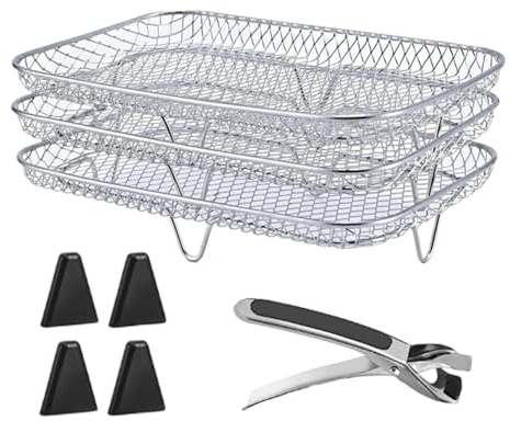 Juego de rejilla para freidora de aire, cesta rectangular de acero inoxidable de malla fina de 3, rejilla de cocina fácil de limpiar para parrilla, horno, freidora de aire, 8 Uds.