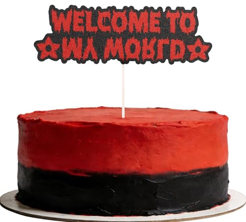 Csoisoy Decorazione per Torta Welcome To My World, Decorazione Torta in Carta Glitterata Rossa e Nera a Tema Horror con Motivi Floreali Mangia-Uomini per Feste di Compleanno Halloween