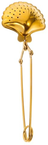 BESPORTBLE Filtre à Thé en Acier Inoxydable 304 Pince Manuelle Infuseur à Thé en Vrac à Long Manche Doré Passoire à Réutilisable pour Maison et Bureau et Voyage Accessoire de Cuisson