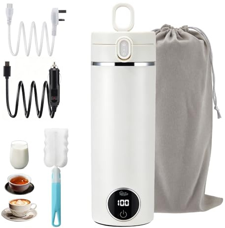 Car Kettle Travel Kettle 500ml, Portable Mini Kettle with 6 Temper Control, LCD Display, Leak-Proof & Boil-Dry Protection, 24H Keep Warm, Electric Kettle with Dual Power for Car & Home Office