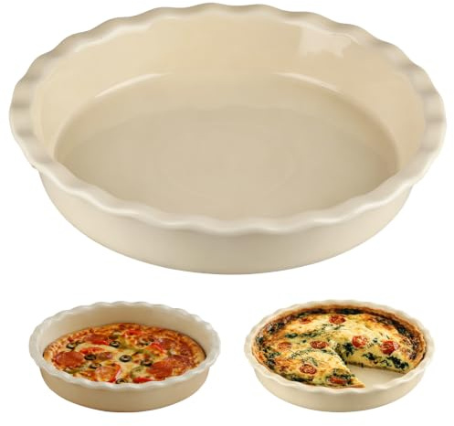 hocadon Kakform, keramik, liten tårtform, 25 cm, rund, tårtbotten, bakform, fruktbaktill, för fruktkaksform, tårta, paj, pannkakor, pizza (krämvit)