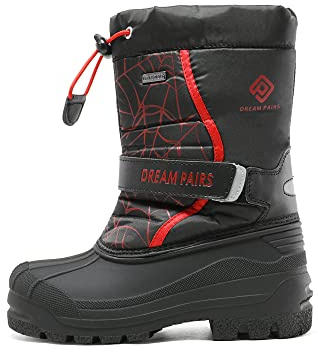 DREAM PAIRS Kids Bottes de Neige pour Enfants Imperméables et Antidérapante Bottes Hiver avec Doublure Chaude pour Garçon et Fille,Size 36,Noir Rouge,KAMICK