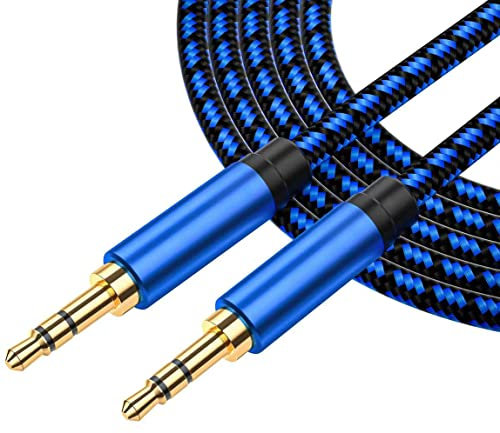 NC XQIN 15ft/5M 3.5mm Male to Male Braided Nylon Auxiliary Audio Cable for Car, Compatible with Headphone, Speaker, Phone, Surface Dock, Car Stereo & More