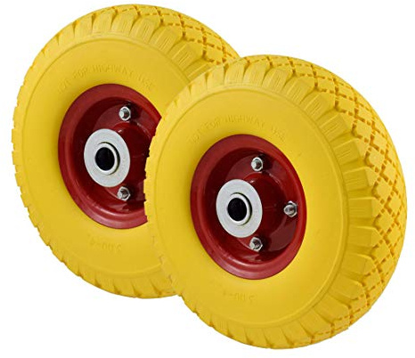 2 X Ruota Antiforatura Gialla per Ricambio Carretta/Carriola - Gomma Piena - Cerchio in Metallo - mm.260x85 foro 20 - Q.tà 2 Ruote