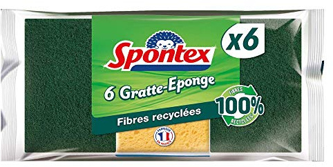 Spontex Estropajo de fibra reciclada resistente, verde, paquete de 6