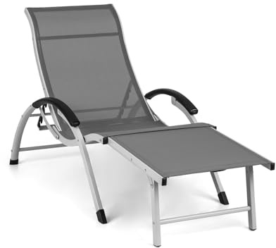 blumfeldt Sunnyvale Liegestuhl Sonnenliege Gartenliege Lounger, verstellbare Lehne in 4 Stufen, klappbares Fußteil, Liegefläche 174 x 51 cm, wasserabweisendes Material, PVC/Polyester, schwarz