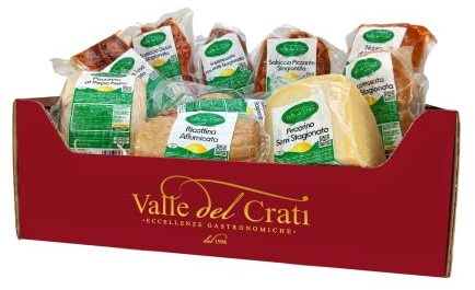 Valle del Crati Cestino di Pasqua Salumi e Formaggi Calabresi con 10 Prodotti Artigianali | Cesto di Pasqua con Salsiccia, Nduja, Soppressata, Pecorino, Guanciale ed altro | Cestino Pasquale