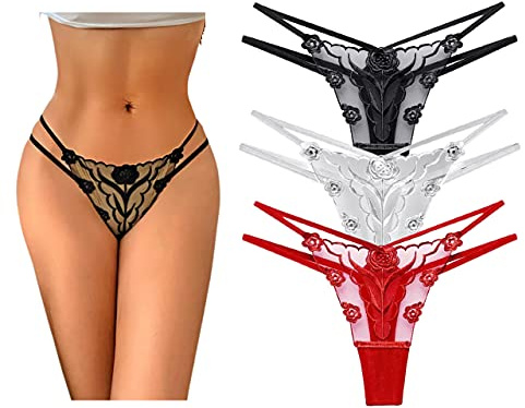 Persepolis Dam Mesh String Blommig G-String Trosor Sexig Trosor Underkläder En Storlek 3/7 Pack