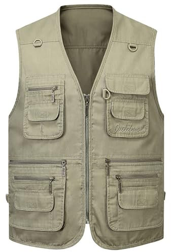 G.F. Herren Multi-Tasche Angelweste Multifunktions Weste zum Fotografie Reporter Weste (Color : Khaki, Size : 8XL)