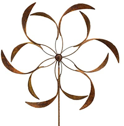 Großes Metall Windrad 'Blume XXL' - massives Windspiel Windmühle für den Garten - wetterfest und standfest - mit besten Kugellagern - aus Vollmetall mit Edelrost-Patina – Höhe 263 cm