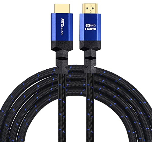 Ritz Gear 4K HDMI 2.0 Cable 8 ft. [5 Pack] 18 Gbps Ultra High Speed Braided Nylon Cord & Gold Connectors - 4K@60Hz/UHD/3D/2160p/1080p/ARC & Ethernet. Compatible with UHD TV/Monitor/PC/PS5/Xbox