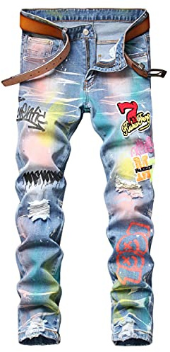 Baylvn Herren Biker Jeans Ripped Straight Slim Fit Moto Denim Pants, 029 Blau, 52