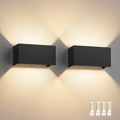 Klighten 2PCS 18W Aussenlampe mit Austauschbarer G9 Lampe 3000K, Schwarz | Wasserdicht IP54, Wandleuchte Innen/Aussen, Einstellbarer Lichtstrahl, Aluminium Außenwandleuchten für Garten, Wohnzimmer