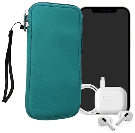 kwmobile Custodia in Neoprene con Zip per Smartphone XXL - 7 - Astuccio Portacellulare a Sacchetto con Cerniera - Borsa in petrolio
