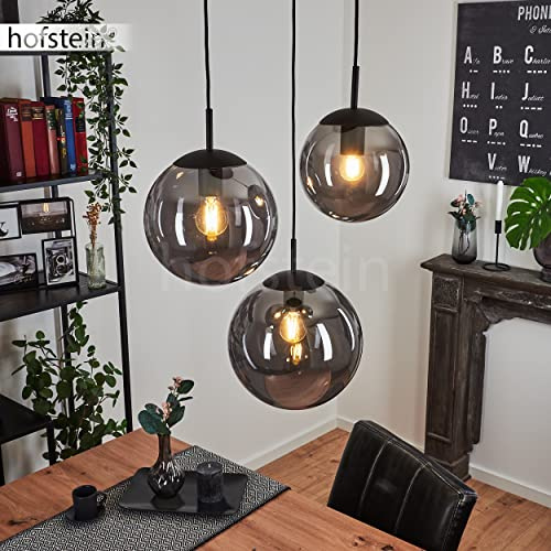 Pendelleuchte Voluntad, moderne Hängelampe aus Metall/Glas in Schwarz/Rauchfarben, Hängeleuchte mit Schirmen aus Echtglas (Ø 19 cm, 23,5 cm, 28 cm), Höhe max. 200 cm, 3 x E27, ohne Leuchtmittel
