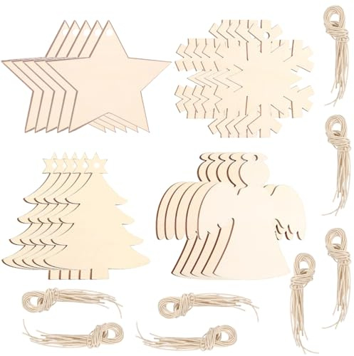 80 Stück Holz Weihnachtsanhänger Holzanhänger Weihnachten Anhänger Holzanhänger Basteln Holz Weihnachtsbaum Anhänger Weihnachtsdeko Weihnachtsschmuck mit Schnur Weihnachtsbasteln (A)