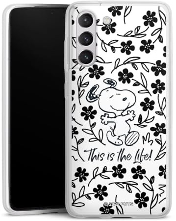DeinDesign Slim Case kompatibel mit Samsung Galaxy S21 FE 5G Silikon Handyhülle transparent Hülle extra dünn Peanuts Blumen Snoopy