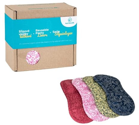 Bamboolik Waschbare Slipeinlage | Satin & Bio-Baumwolle, dünn Stoff | wiederverwendbar | MADE IN EU | Stoffslipeinlagen Ausfluss, mit Druckknopf 4er-Set Geschenkschachtel - Rot, Gelb, Dunkelblau, Rosa