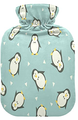Mnsruu Pinguin Dreieck Vintage Wärmflasche mit Samtbezug, 2 l transparenter Wärmbeutel für Hand-Fußwärmer, Schmerzlinderung, Heiß-Kältetherapie Krämpfe