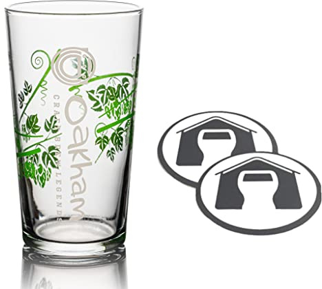 GarageBar | Oakham Ales Glass | Pint Beer Glass | Official Merchandise | Comes with 2X Beer Drip Mats | 1 Glass