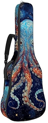 Gitarrentasche für Akustikgitarre, Vintage-Oktopus-Muster, 104,6 cm, 107,7 cm, 109,2 cm, passend für die meisten Gitarrengrößen, Mehrfarbig 2, 42.9x16.9x4.7 in, Modisches Druckdesign