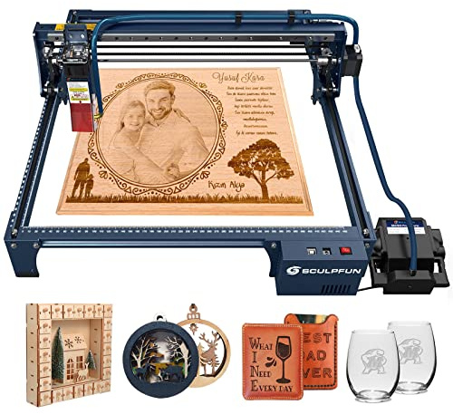 SCULPFUN S30 Laser Graviermaschine Automatisch gesteuert Air Assist, 0.06x0.06mm Laserfokus Hochpräzise Lasergravur, 2 in 1 Laser Cutter und Lasergravierer für Holz Metall Acryl, Präziser Fokus