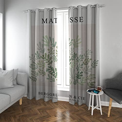 LEFEDA Henri Matisse Verdunkelung Vorhänge Einfache grüne Pflanze Blätter Muster Druck Wärmeisolierte Fenstervorhang Vorhänge für Schlafzimmer 2 Paneele 2xB132xH160cm