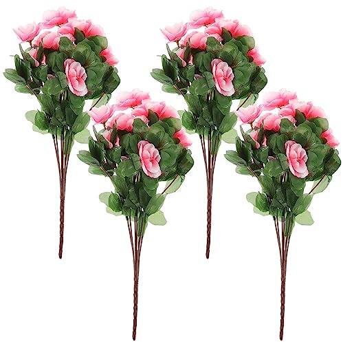 Happyyami Artificielle Azalée Fleurs 4 Pièces Simulation Rhododendron Tiges Réaliste Branches Faux Fleur Bouquet Réaliste Fleur Décor pour Mariage Salon Rose