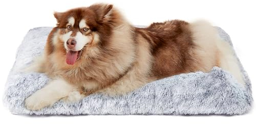 EHEYCIGA Flauschiges Hundebett Grosse Hunde Waschbar, XXL 120x90cm, Grau | Kuscheliger Langflor Plüsch Hundekissen, Rutschfeste Unterseite, für Kiste & Boden