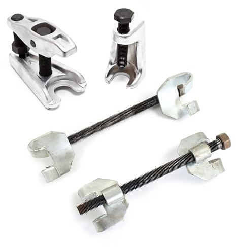 XPOtool Federspanner Satz 4-TLG. 375 mm aus Stahl, mit Kugelgelenkabzieher Montagespanner Audrücker, für Pkw Tuning Tieferlegung, Spannwerkzeug