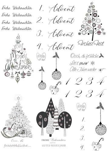 Kerzensticker WEIHNACHTEN/ADVENT auf Transferfolie, DIN A4 / DIN A5 - Kerzentatoofolie, Adventskerzenfolie, Kerzenfolie (DIN A5)