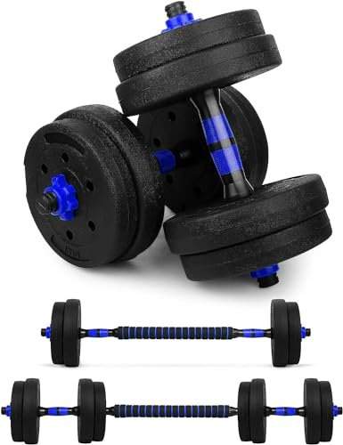 wuuhoo® Kurzhantelset Arni, 2er Set Hantel 27mm, Kurzhantel & Langhantel mit Gewichten 10kg bis 40kg, extra Lange Verbindungsstange - Fitnessgerät aus Kunststoff für Zuhause (h) 20kg - blau