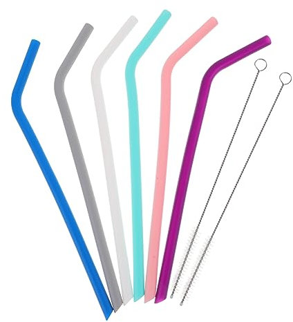 TOPBATHY Set Di 8 Cannucce Riutilizzabili in Metallo Corto in Silicone Per Bevande Con Spazzola Per Bicchieri