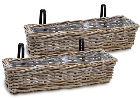 Spetebo Rotting balkonglåda natur 60 x 20 cm - set om 2 - pilträd planteringskorg med hållare - balkong, trädgård, blomlåda, blomkruka, blomkorg för upphängning på räcket