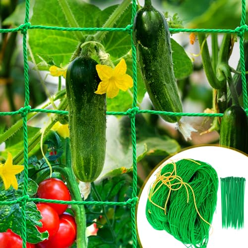 Konekel Red de Enrejado, 2 x 8 M para pepinos y Plantas trepadoras, Red de jardín con 10 cm de Ancho de Malla, Red para Plantas para Tomates con 50 Unidades de Bridas para Plantas para jardín e