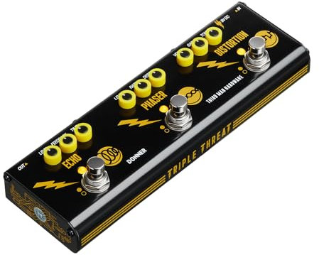 Donner X Third Man Hardware Multi-Effect Pedal, Triple Threat 3-in-1 Analog Guitar Pedal Distortion Phaser Echo Pedal with Adapter for Electric Guitar