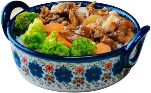 HISMPSOBN Salad Bowl French Onion Soup Bowl 33oz Retro Ceramic Soup Bowl with Handle Suitable for Barbecue Salad Oat Stew Pasta Bowl(Blu)